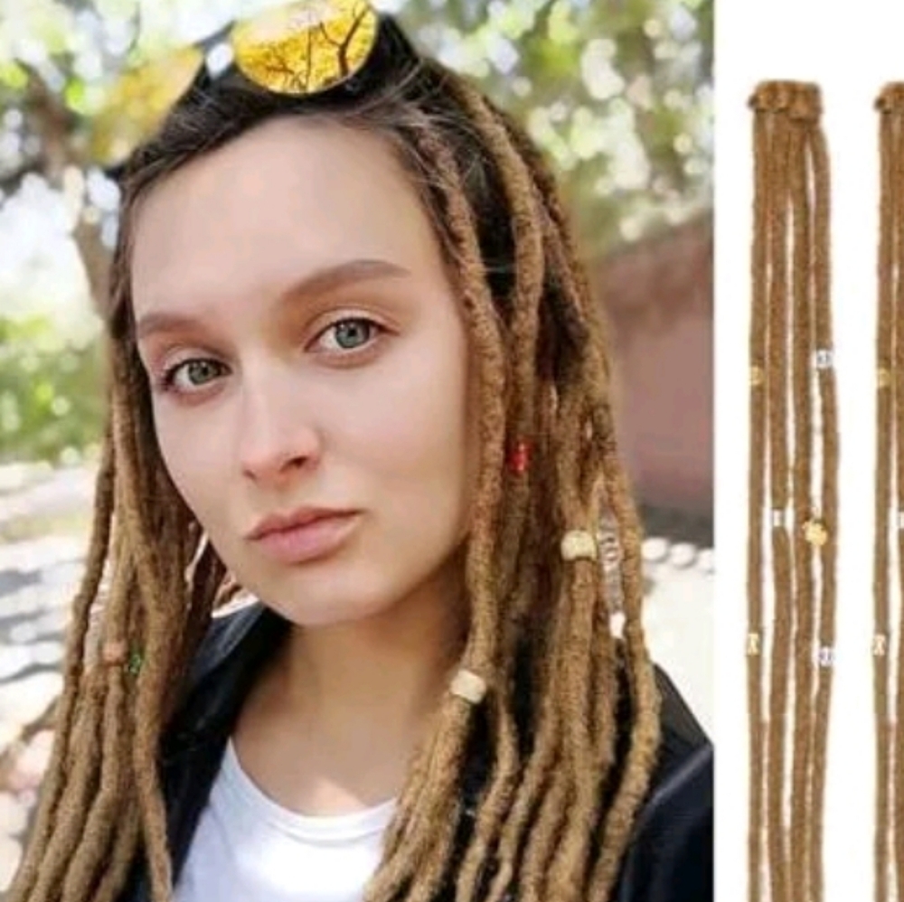 4/$15 Brown & Bld 1pc Braids Dread Clip In Extension Deco & Charms Viking Boho - Picture 5 of 12
